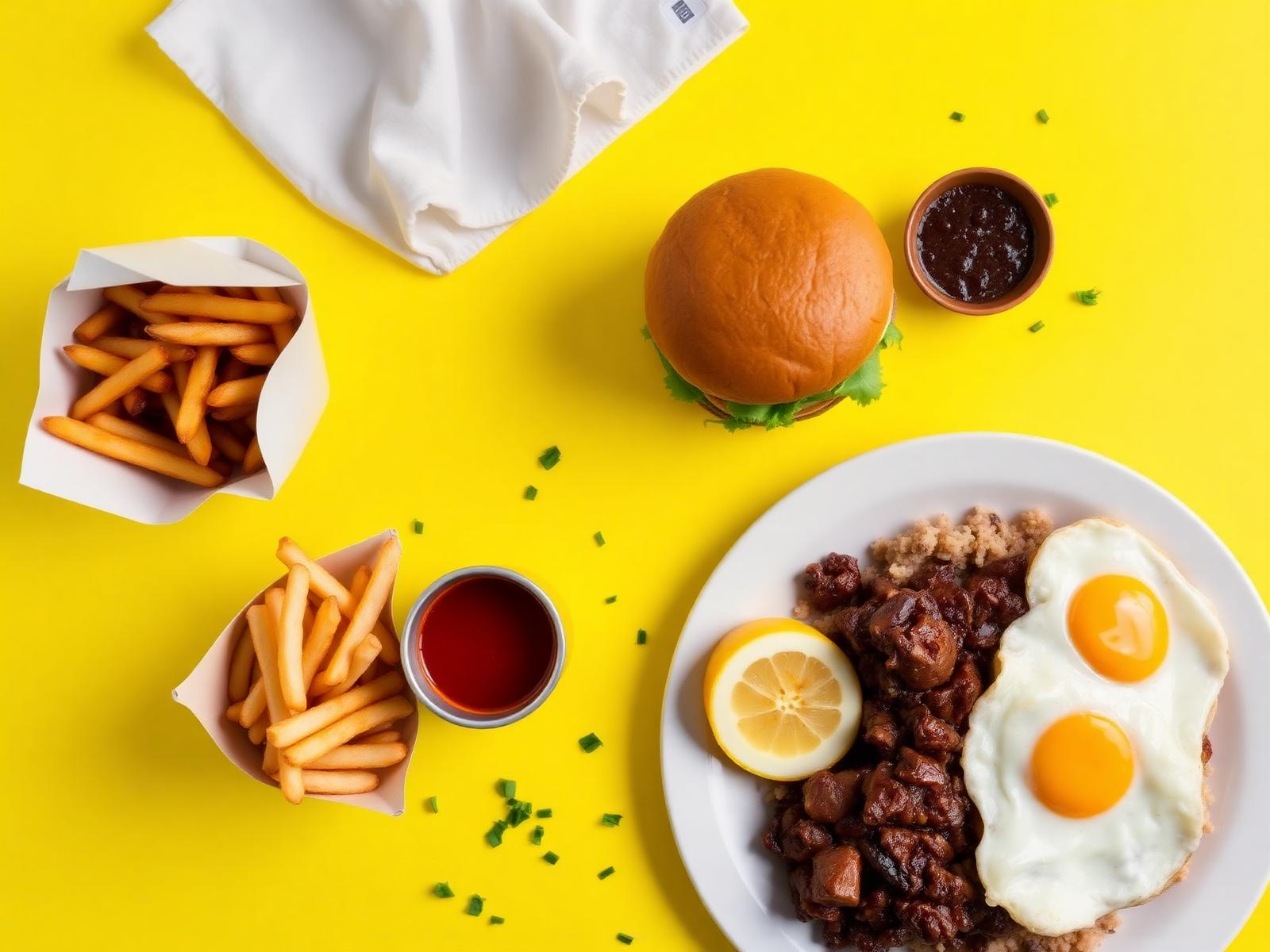 Loaded fries, smash burger and tapsilog plate from Potato Station Rooty Hill